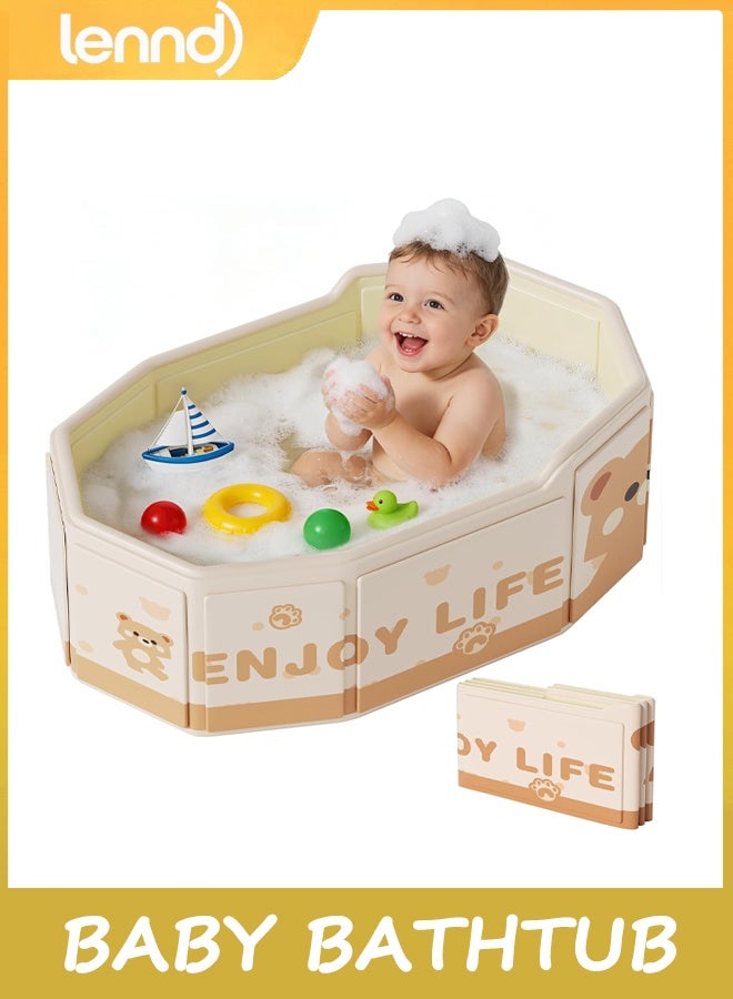 لينند Collapsible Baby Bathtub for Shower, Portable Foldable Toddler Bath Tub with Non-Slip Base, Foldable baby bath tub with bath toys, Compact Travel Essentials for Kids & Infants, Easy Storage in Small Spaces, Brown - Image 1